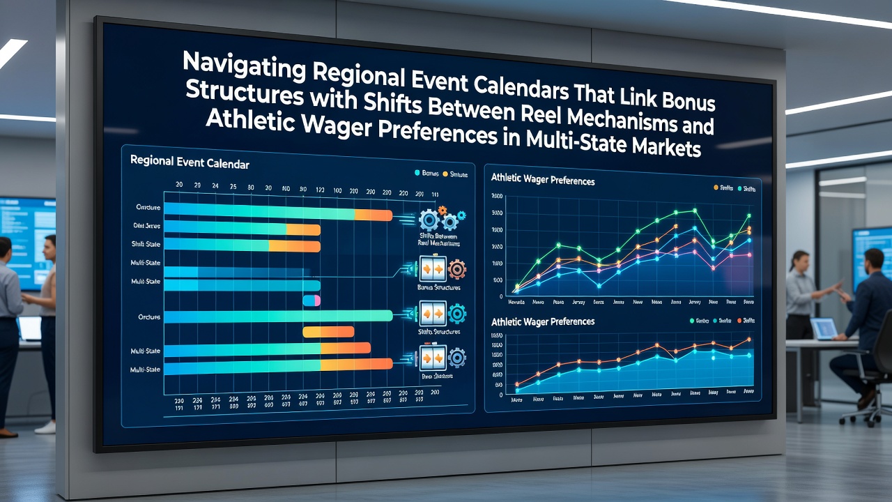 Regional event calendar interface displaying bonus structures across multiple states with reel and sports wager options highlighted