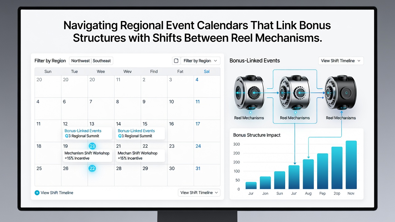 Multi-state operator dashboard showing event calendar overlays on bonus tiers linking reels and sports wagers