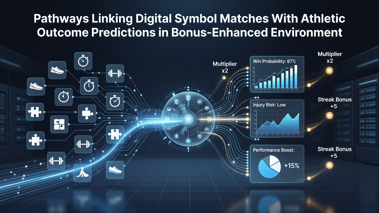 Analytics dashboard displaying symbol match frequencies connected to athletic event prediction adjustments and bonus multiplier flows