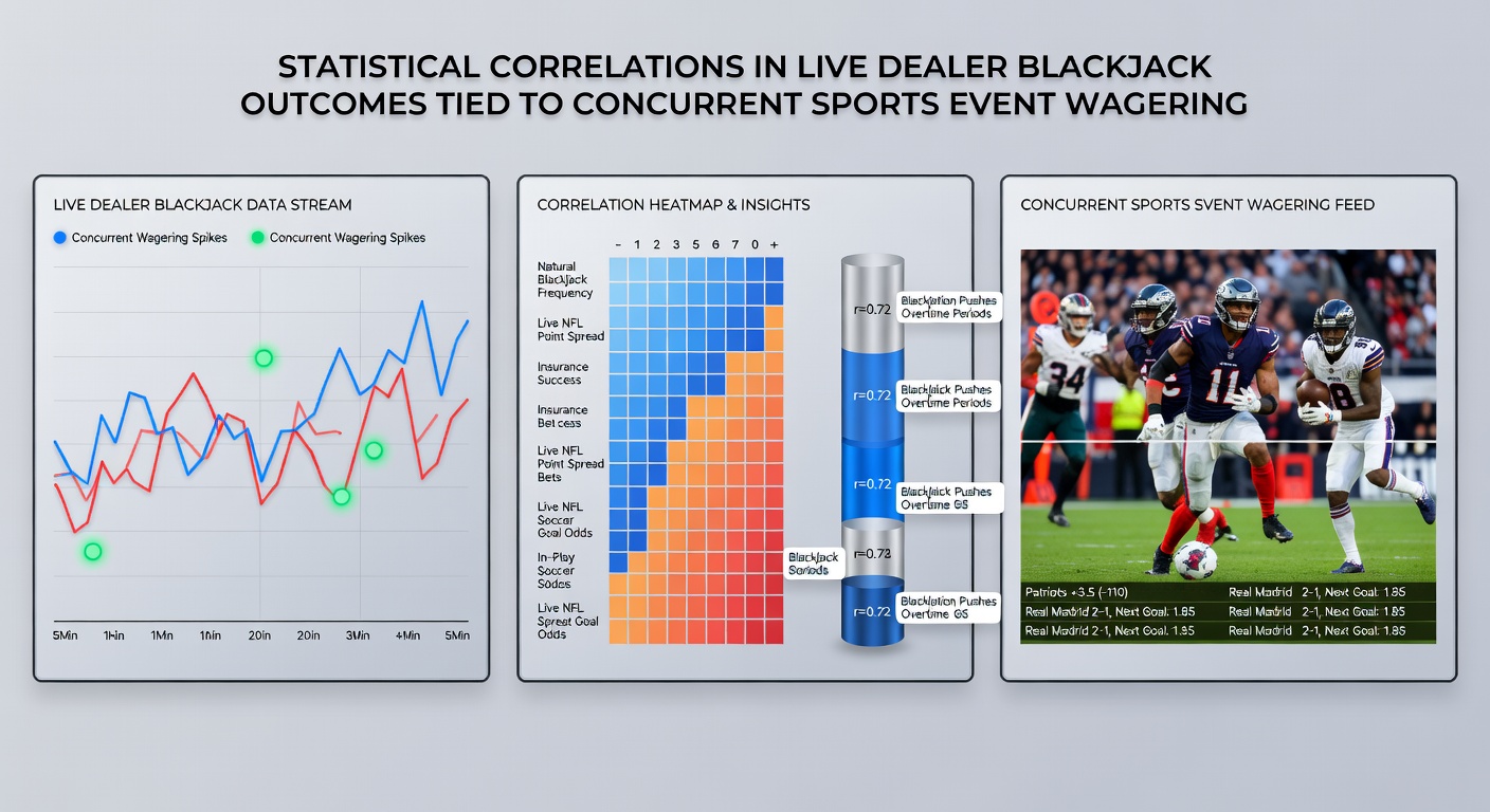 Casino analytics dashboard displaying blackjack outcome statistics alongside real-time sports betting volumes from integrated platforms